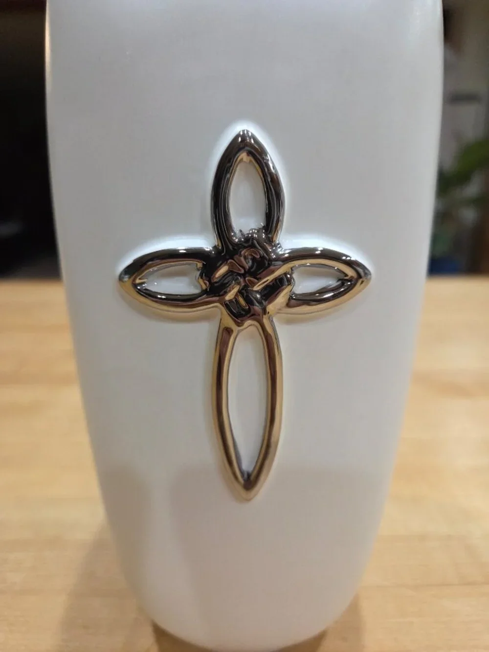 Vintage FTD Faithful Blessings White Ceramic Silver Cross Flower Vase
